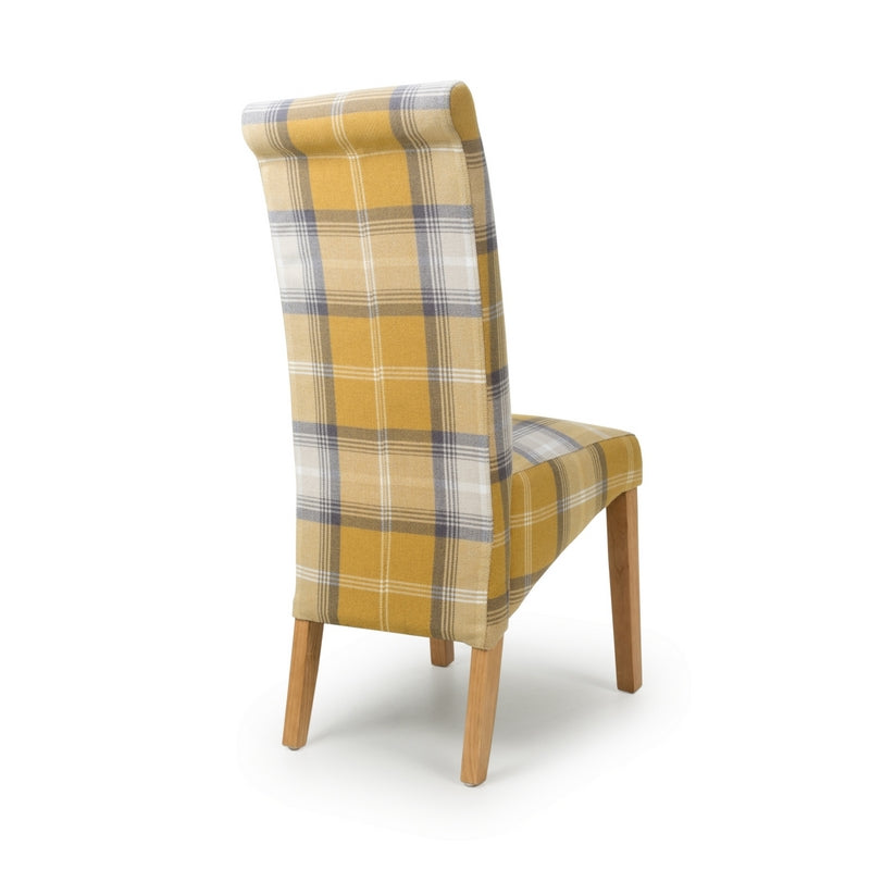 Pair of Roll Back Dining Chairs Wood & Fabric Yellow Check