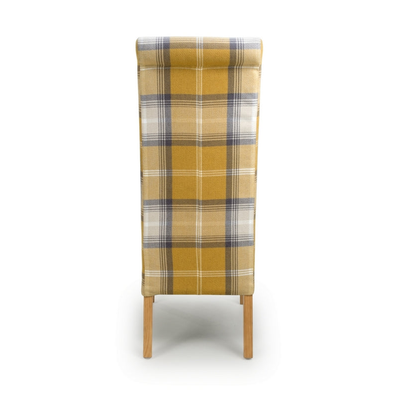 Pair of Roll Back Dining Chairs Wood & Fabric Yellow Check