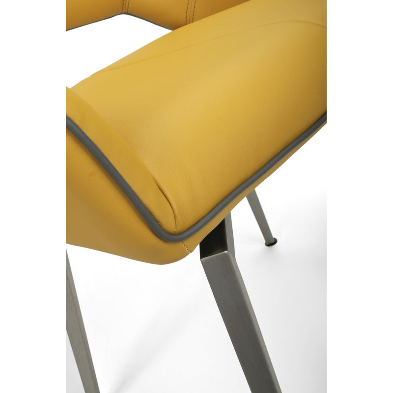 Pair of Contemporary Swivel Dining Chairs Metal & Faux Leather Yellow