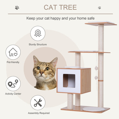 PawHut Cat Tree for Indoor Cats Scratching Post Kitten House Condo Activity Center w/ Cushion Hanging Toy Multi-level