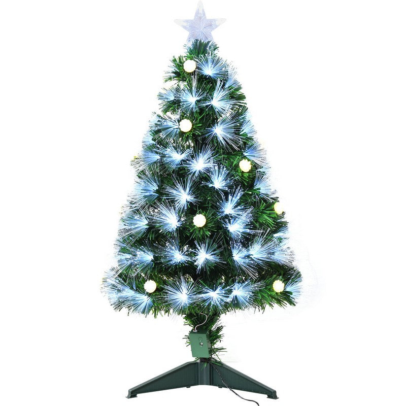 Homcom 3FT White Light Artificial Christmas Tree with 90 LEDs Star Topper Tri-Base Full Bodied Seasonal Decoration