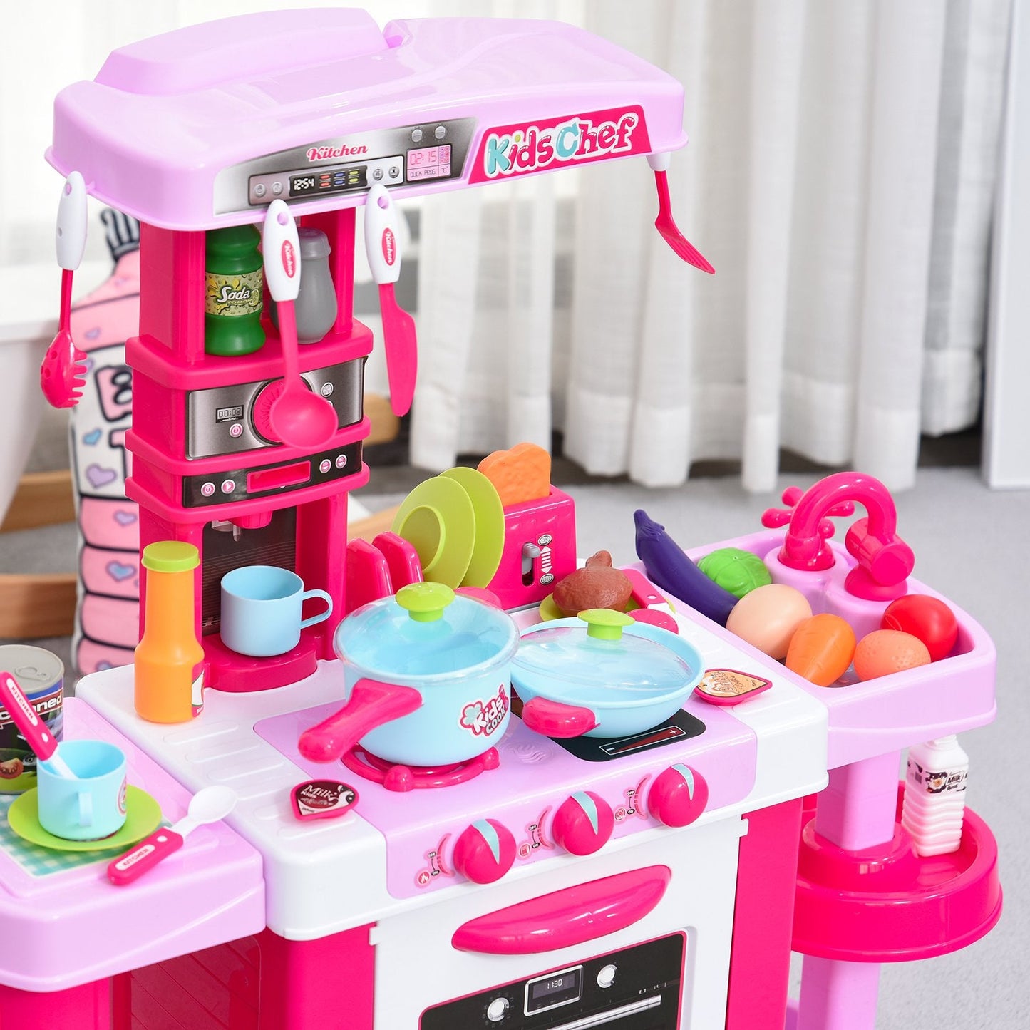 Kids 38-Piece Plastic Kitchen Play Set w/ Light & Sound Effects Pink