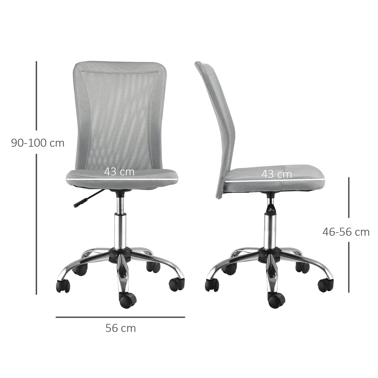 Vinsetto Home Office Mesh Task Chair Ergonomic Armless Mid Back Height Adjustable with Swivel Wheels