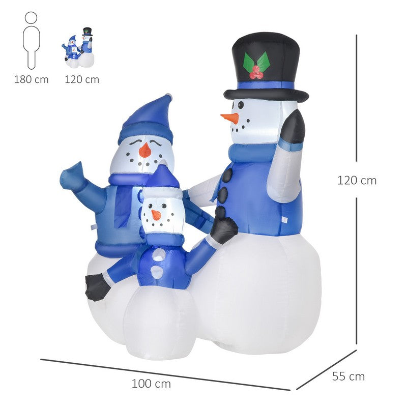 Homcom Christmas Inflatable Snowman Family Outdoor Home Seasonal Decoration w/ LED Light