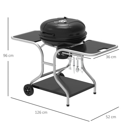 Portable Charcoal Kettle Grill Outdoor Barbecue Trolley BBQ Heat Smoker Grilling with Two wheels