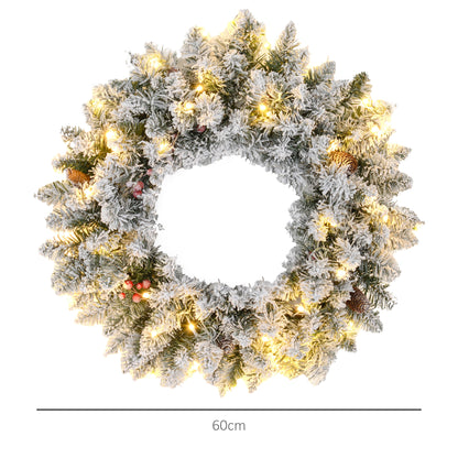 Pinecones & Berries Wreath Christmas Decoration with Frosted Pattern - 60cm