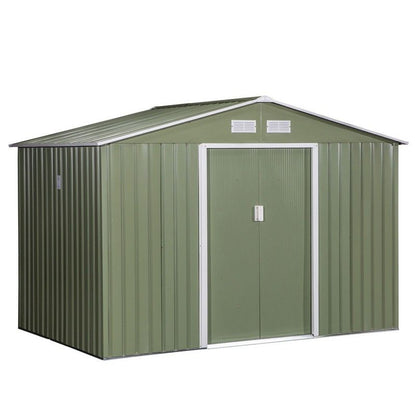 Corrugated 9 x 6' Double Door Apex Garden Shed With Ventilation Steel Green by Steadfast