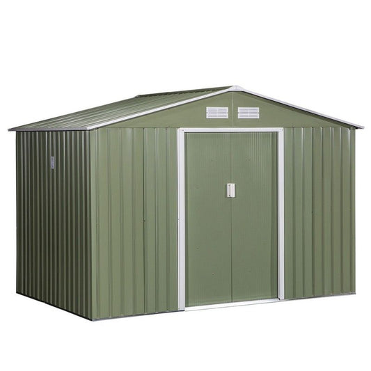 Corrugated 9 x 6' Double Door Apex Garden Shed With Ventilation Steel Green by Steadfast