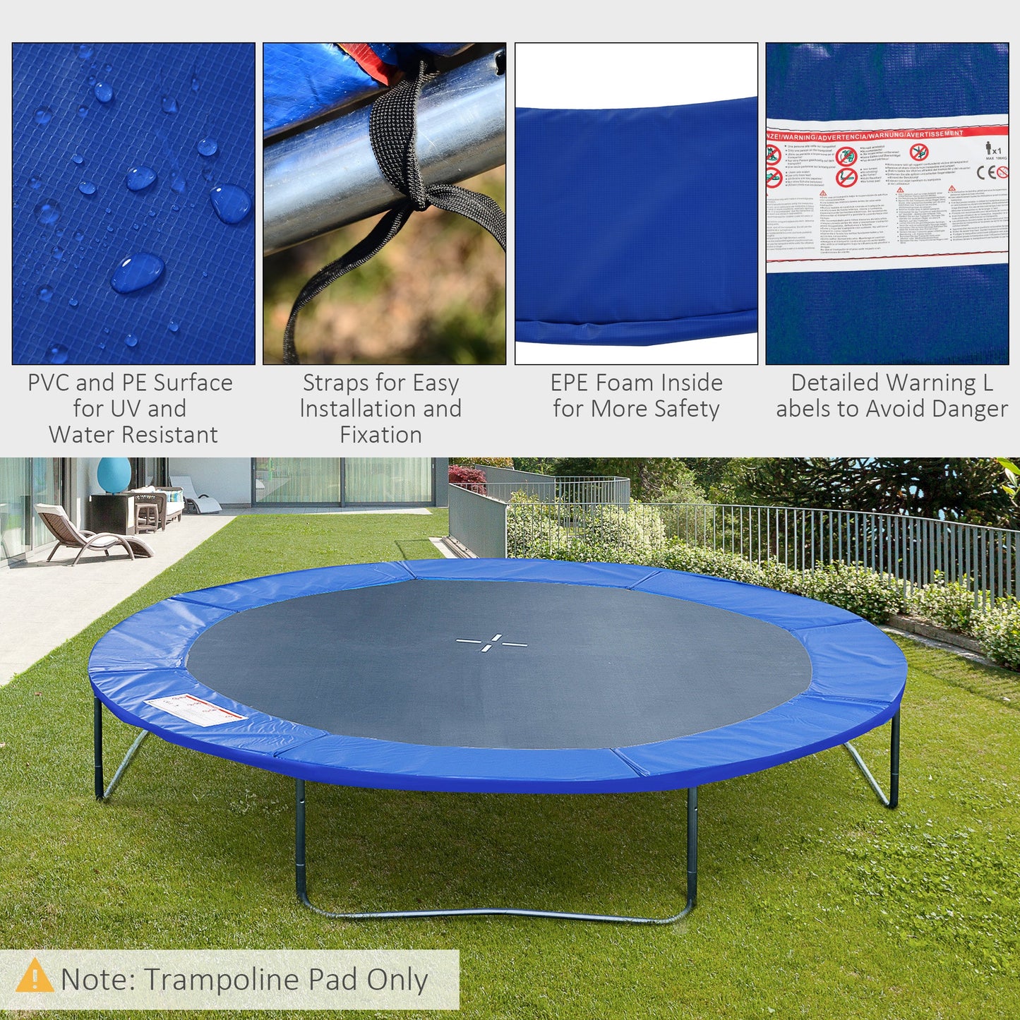 244cm Trampoline Pad Pads Replacement Safety Surround Pads Padding - 8ft Blue