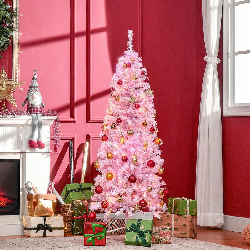 7ft Prelit Christmas Tree Artificial - Pink with LED Lights Warm White 818 Tips