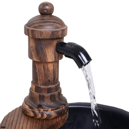 Fir Wood Barrel Pump Fountain W/ Flower Planter