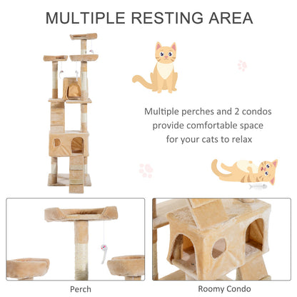 PawHut 170cm Cat Tree Kitten Kitty Scratcher Post Climbing Tower Activity Center House-Cream