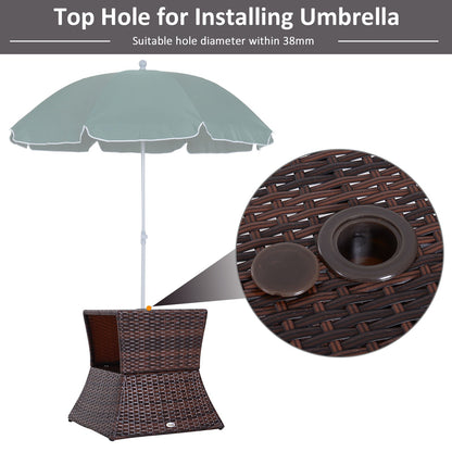 Outdoor Patio Rattan Wicker Coffee Table Bistro Side Table w/ Umbrella Hole and Storage Space