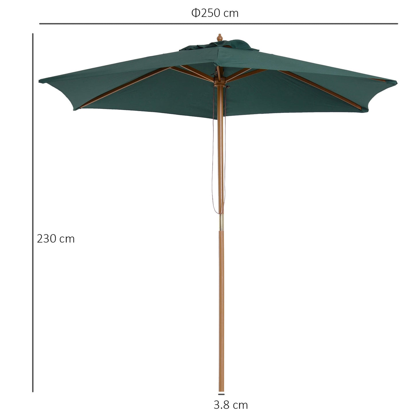 2.5m Wooden Garden Patio Parasol Umbrella-Dark Green