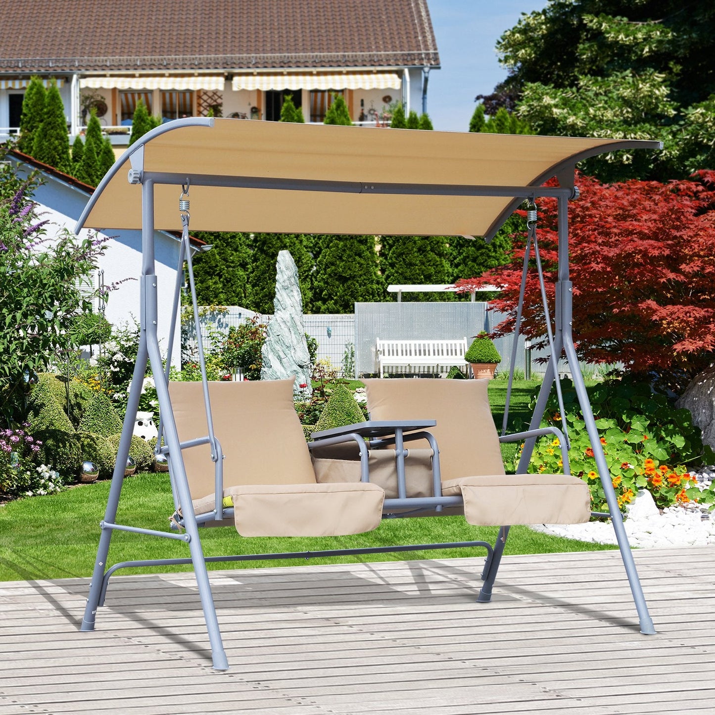 Outsunny 2 Seater Garden Swing Chair Patio Rocking Bench W/ Tilting Canopy