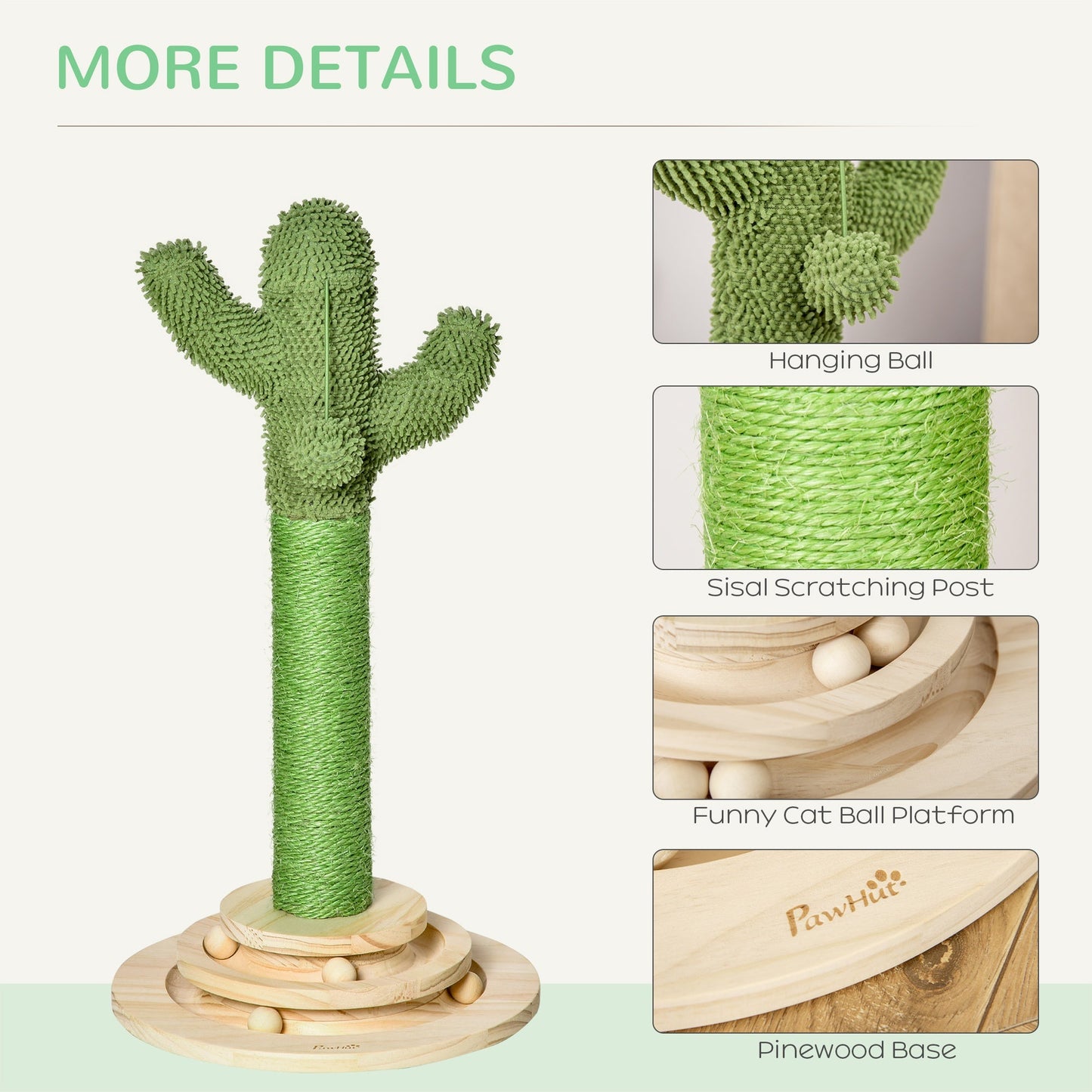 PawHut Cat Tree Tower with Sisal Scratching Post Hanging Ball Funny Cat Ball Platform