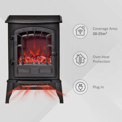 Freestanding Electric Fireplace Stove W/Realistic Flame Effect 1000W/2000W-Black