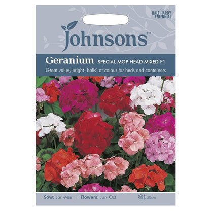 Johnsons Geranium Special Mop Head Mixed F1 Seeds