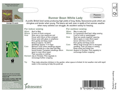 Johnsons Runner Bean White Lady Seeds