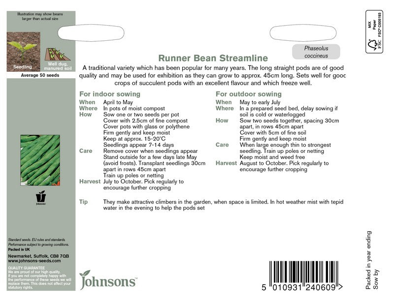 Johnsons Runner Bean Streamline Seeds