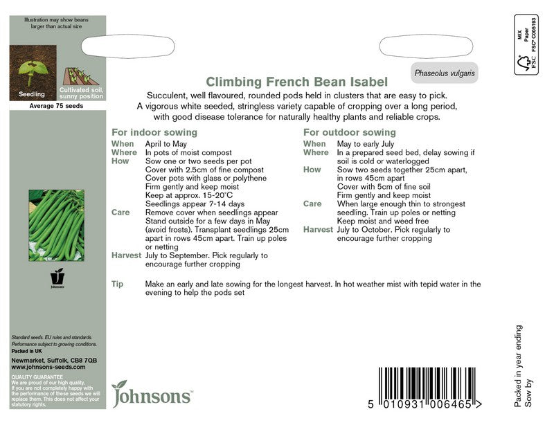 Johnsons Climbing Bean Isabel Seeds