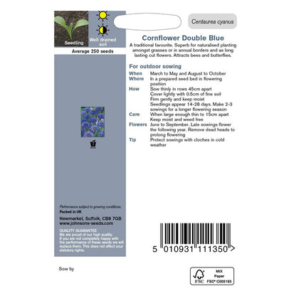 Johnsons Cornflower Double Blue Seeds