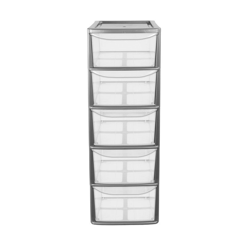 Plastic Storage Unit 5 Drawers 55 Litres Large - Silver & Clear by Thumbs Up Bury