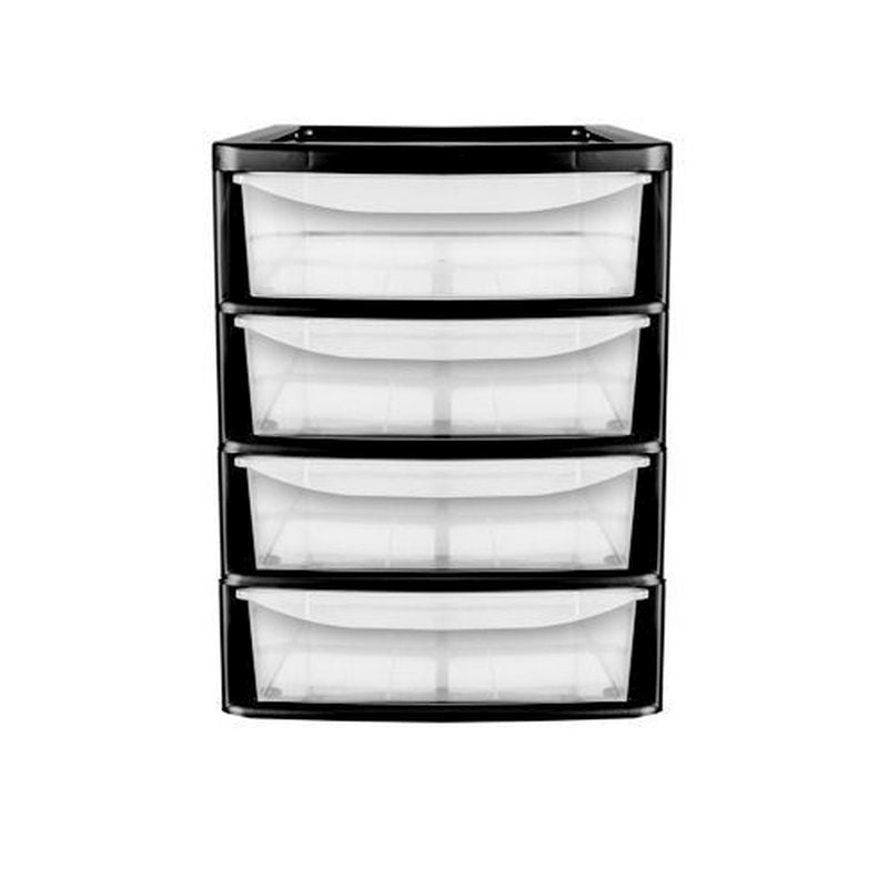 Plastic Storage Unit 4 Drawers 38 Litres - Clear & Black by Premier