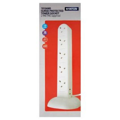 Surge Protection Tower Extension Socket 10 Way 2Mtr