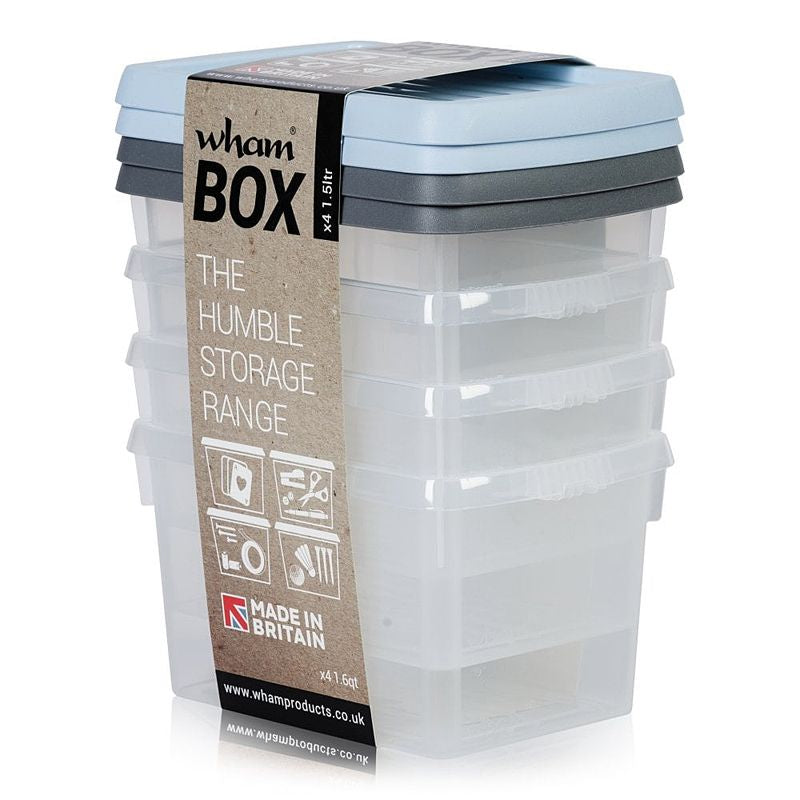 4 x Plastic Storage Boxes 1.5 Litres - Multi Coloured by Wham