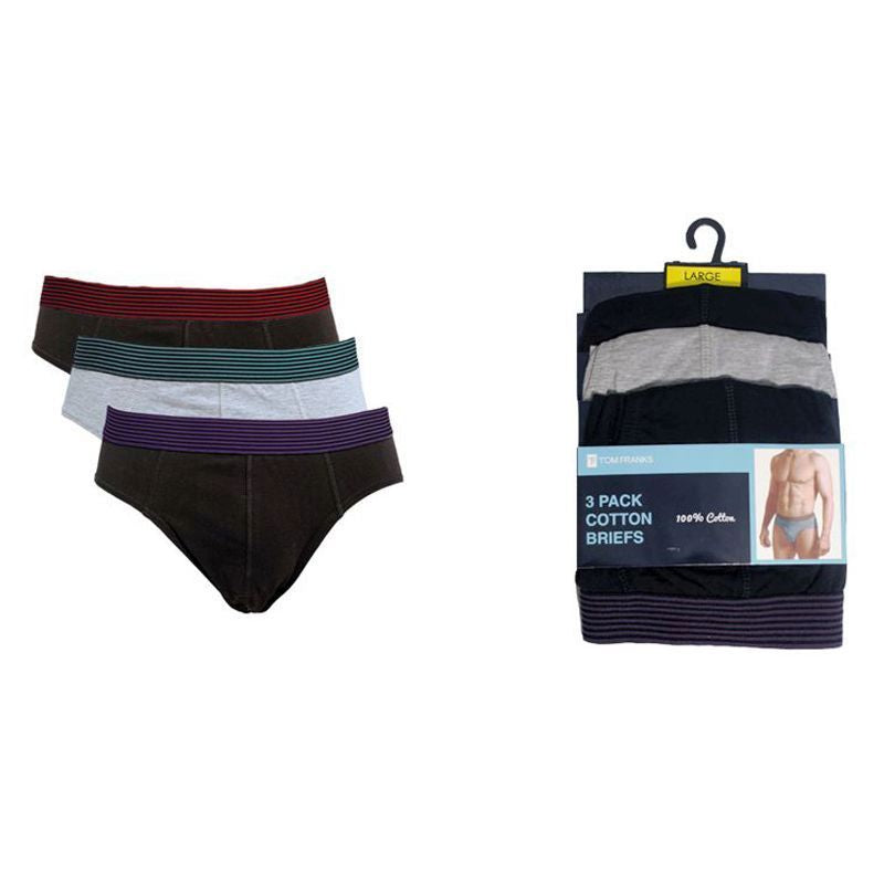 3 Pack Mens Striped Waistband Briefs