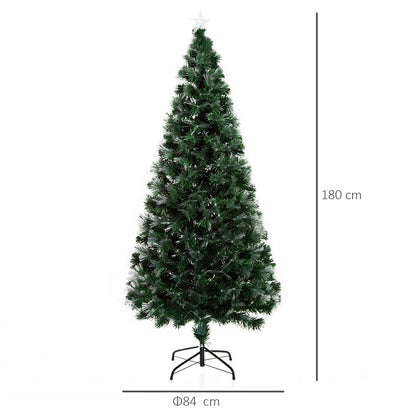 Homcom 6FT Tall Artificial Tree Fiber Optic Colorful LED Pre-Lit Holiday Home Christmas Decoration with Flash Mode Green