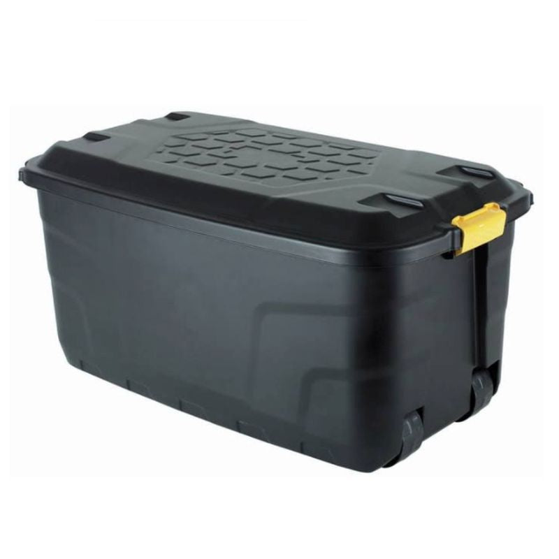 16 x Plastic Storage Box 145 Litres Extra Large - Black Heavy Duty by Strata