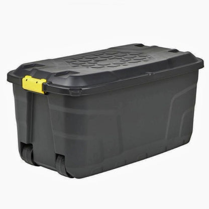 16 x Plastic Storage Box 145 Litres Extra Large - Black Heavy Duty by Strata