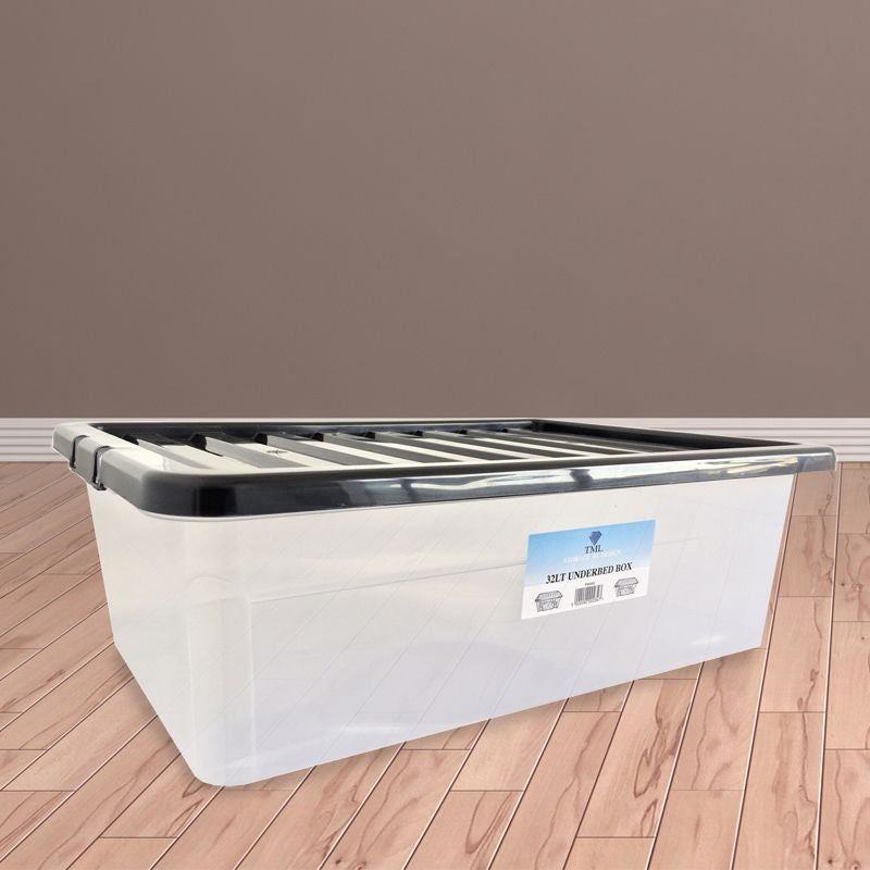 Plastic Storage Box 32 Litres - Clear & Black by TML