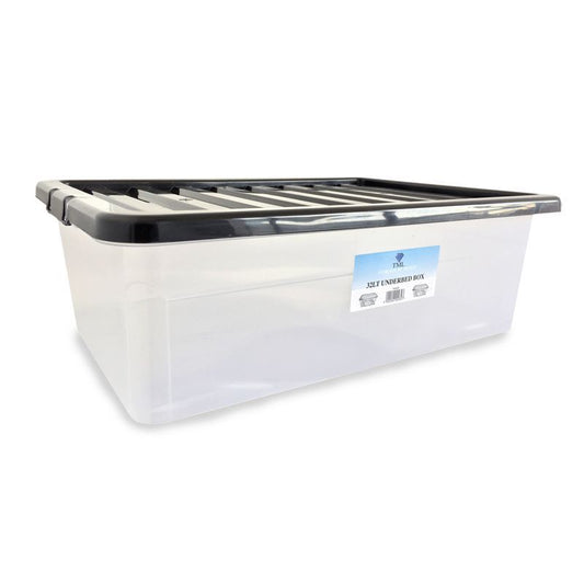 Plastic Storage Box 32 Litres - Clear & Black by TML