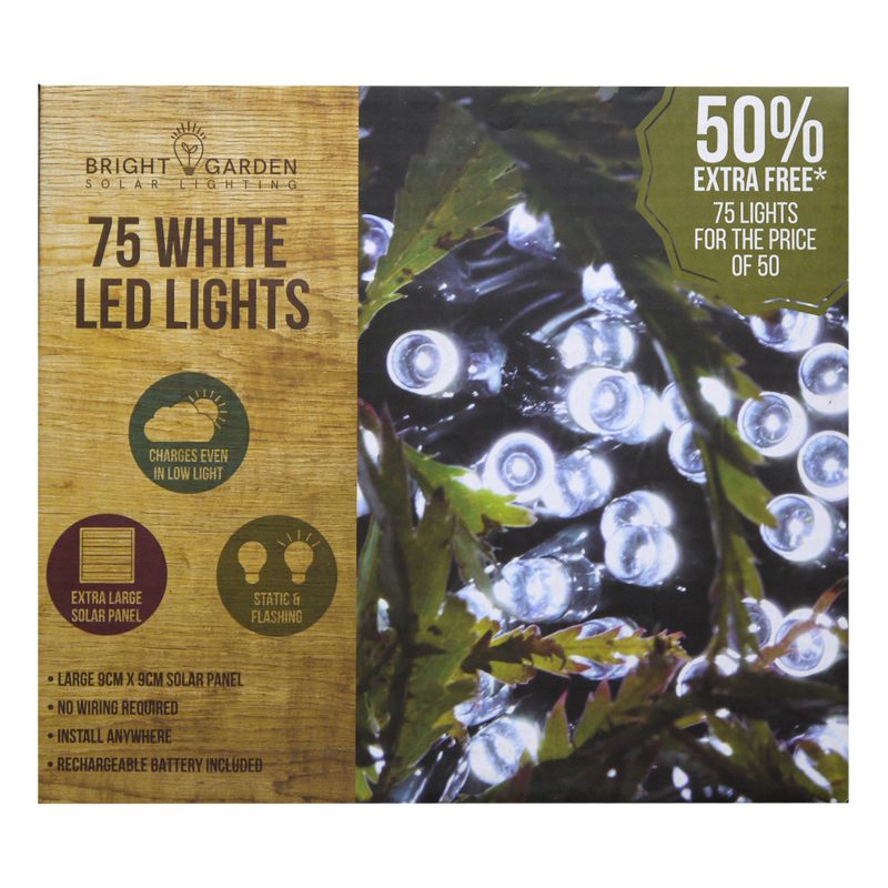 Solar Garden String Lights Decoration 75 White LED - 10.4m by Bright Garden