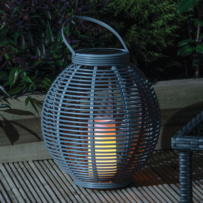 Grey Rattan Solar Garden Lantern Decoration Orange LED - 43cm by Bright Garden