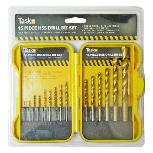 15pce HSS Twist Drill Bit Set Yellow Case