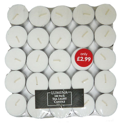 100 Pack Lumina Unscented Tea Light Candles