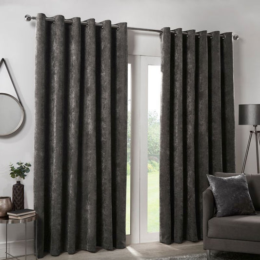 Hamilton McBride Charcoal Italian Velvet Blackout Eyelet Curtains (46" x 54")