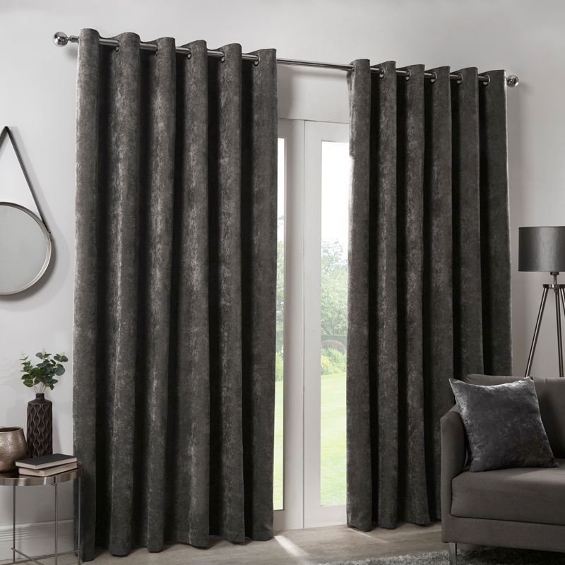 Hamilton McBride Charcoal Italian Velvet Blackout Eyelet Curtains (66" x 90")