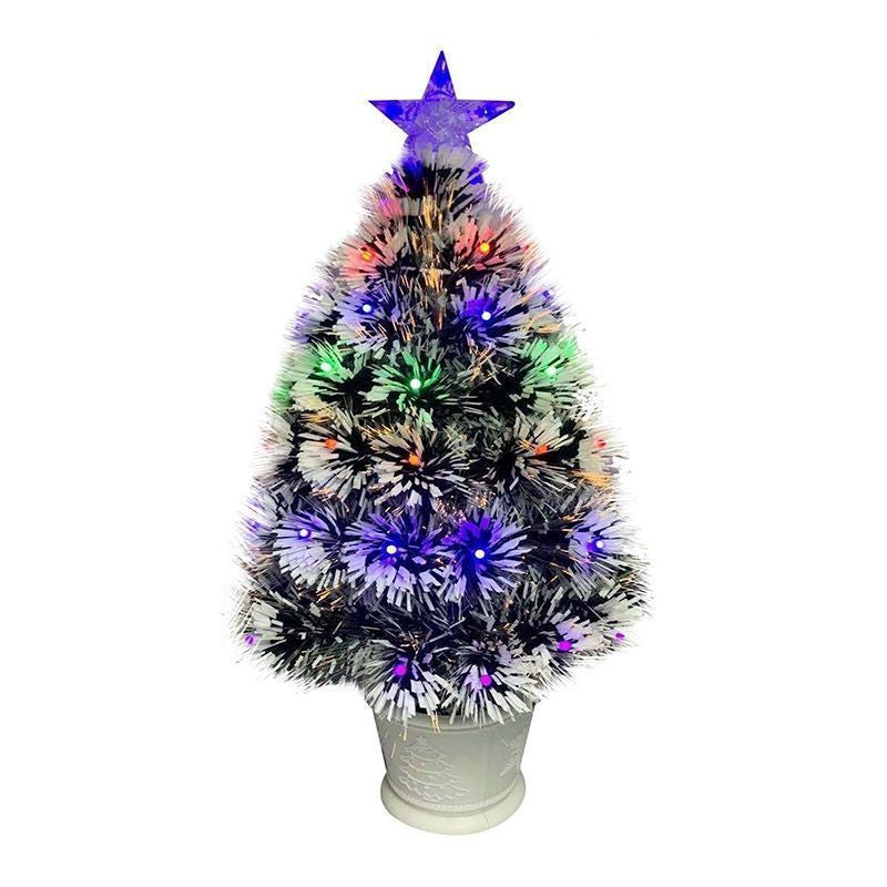 2ft Fibre Optic Christmas Tree Artificial - White Frosted Green with LED Lights Multicoloured