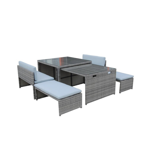 Arles Garden Patio Dining Set by Croft - 8 Seats Aluminium Full Round Weave Rattan Grey