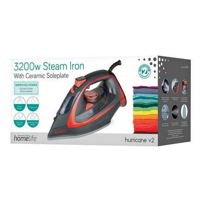 Hurricane Steam Iron with Ceramic Soleplate Black And Red - 3200W