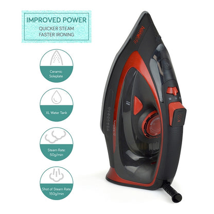 Hurricane Steam Iron with Ceramic Soleplate Black And Red - 3200W