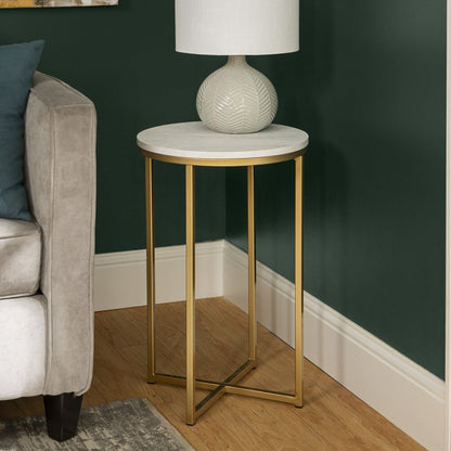 Deco Circular Side Table Gold and White