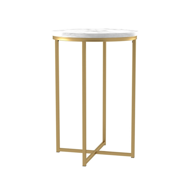 Deco Circular Side Table Gold and White