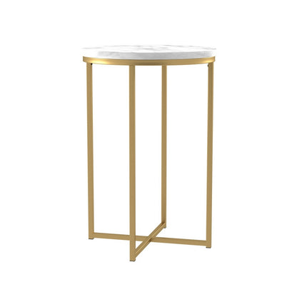 Deco Circular Side Table Gold and White