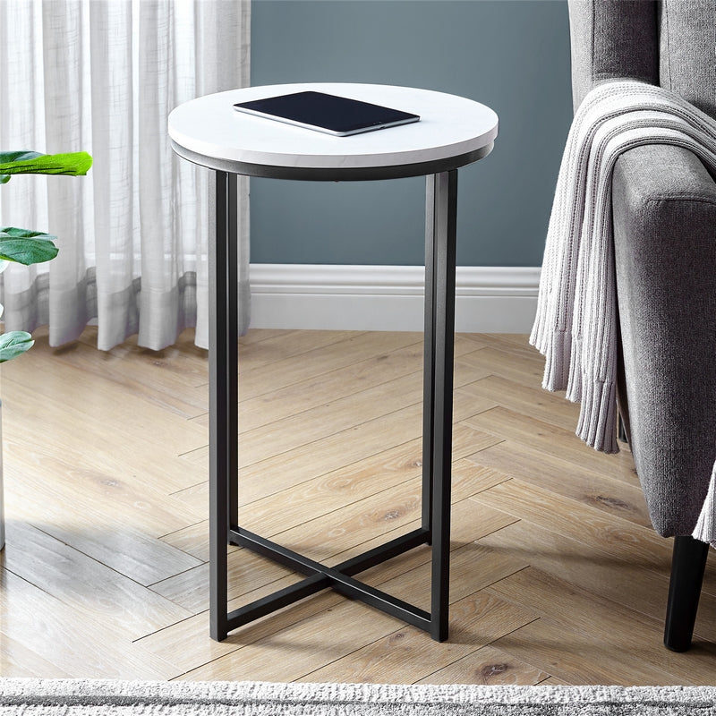 Deco Circular Side Table Black & White